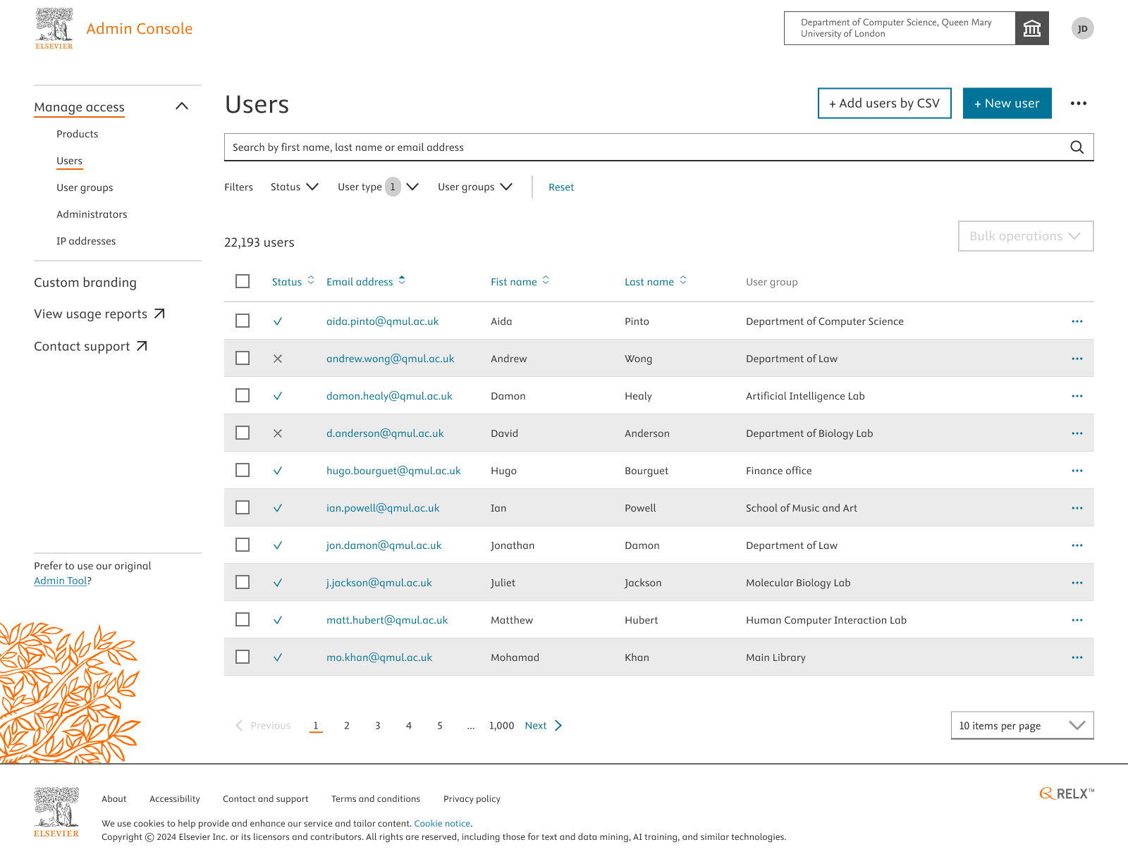 Admin Console Homepage